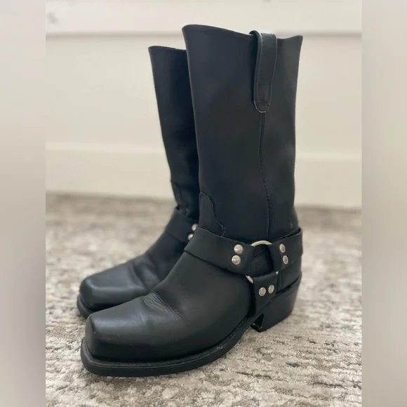 Vtg 80s Biker Boots Harness Moto Made IN USA Leather Maxitred Motorcycle Sz 8.5 - Picture 1 of 15